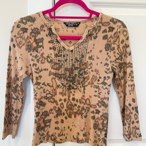Tan Leopard Print Long Sleeve Top
